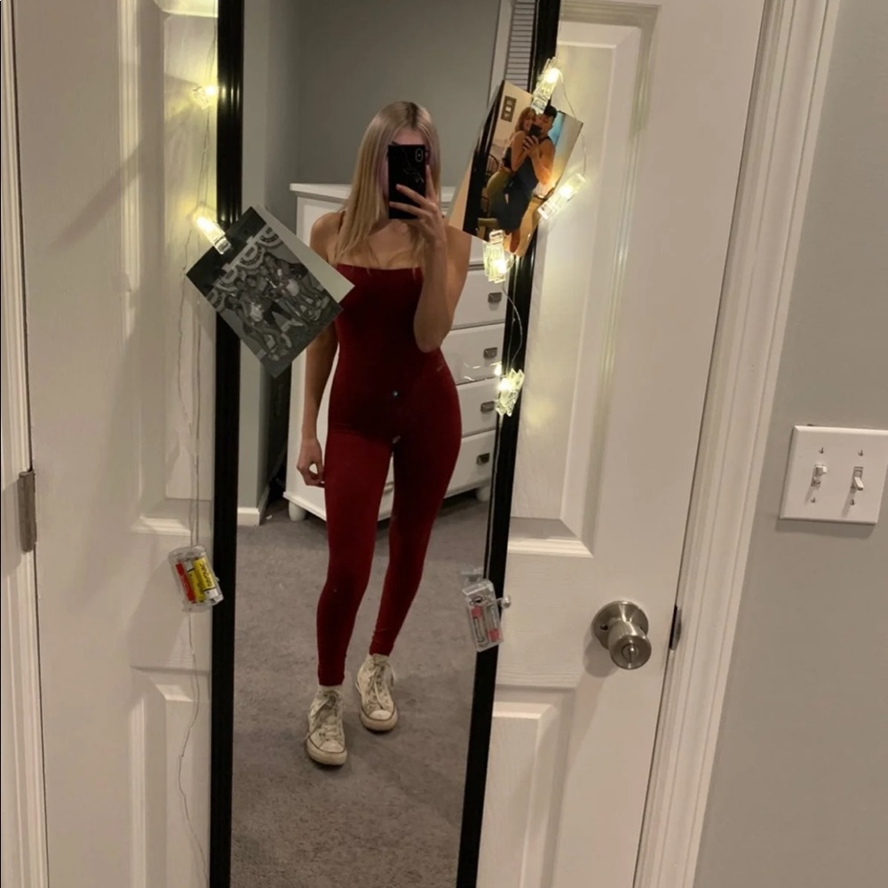 fashion nova burgundy suede jumpsuit